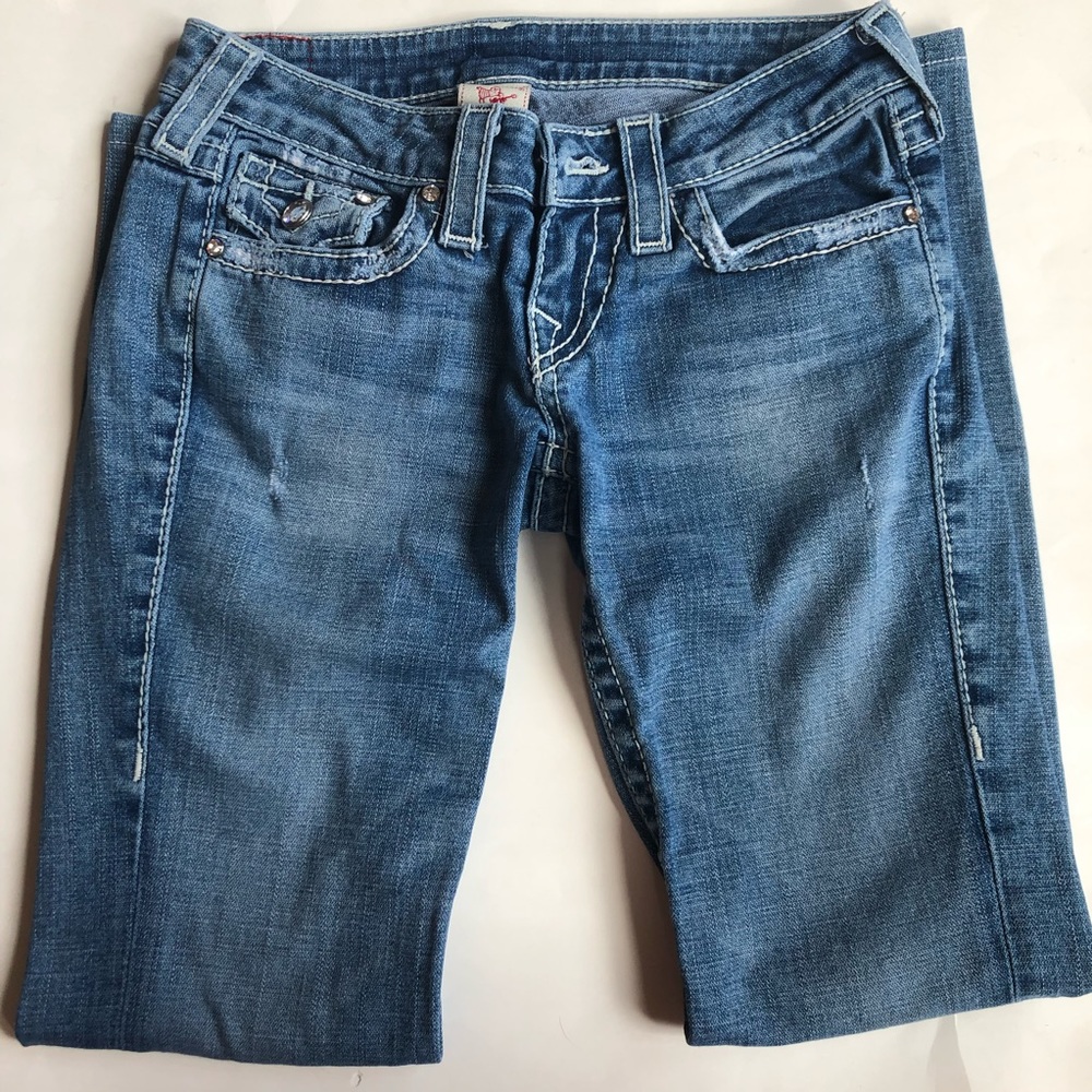 True Religion Light Wash Distressed Denim Jeans Size 25